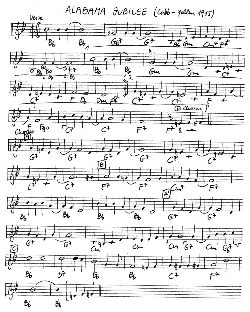 alabama jubilee free jazz leadsheet - Courtesy of the Jungle Jazz Band